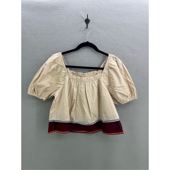 NWT English Factory Womens Pink Red RicRac Trim Layered Poplin Duffy Top Size L - Picture 2 of 7